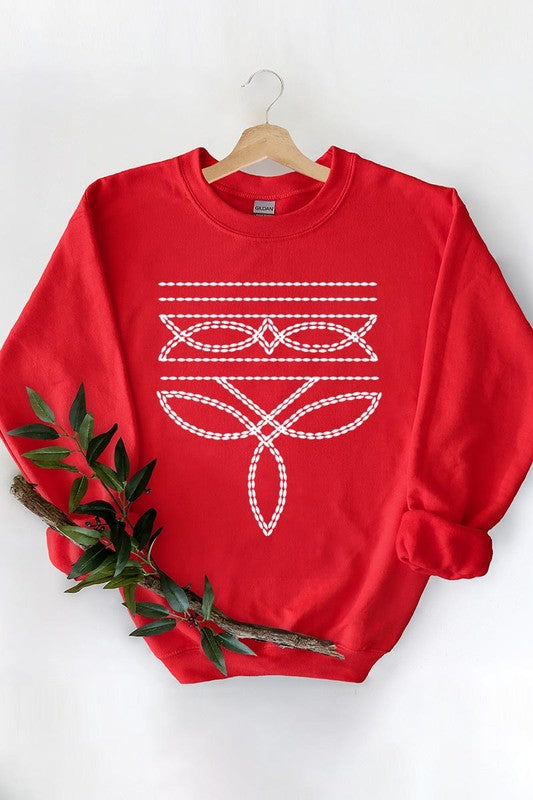 Western Boot Stitch Graphic Fleece Sweatshirts - Unisex Crew Neck Long Sleeve