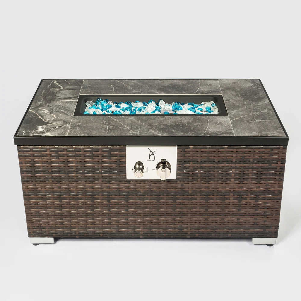 Outdoor Rattan Propane Gas Fire Pit Table