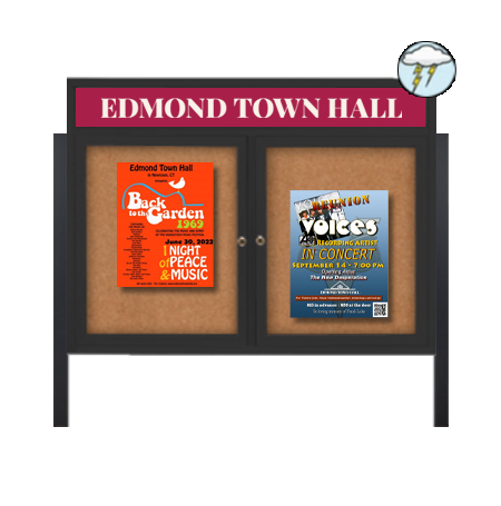Freestanding Enclosed Outdoor Bulletin Board with Message Header and Posts (2 Doors, 96 x 36)