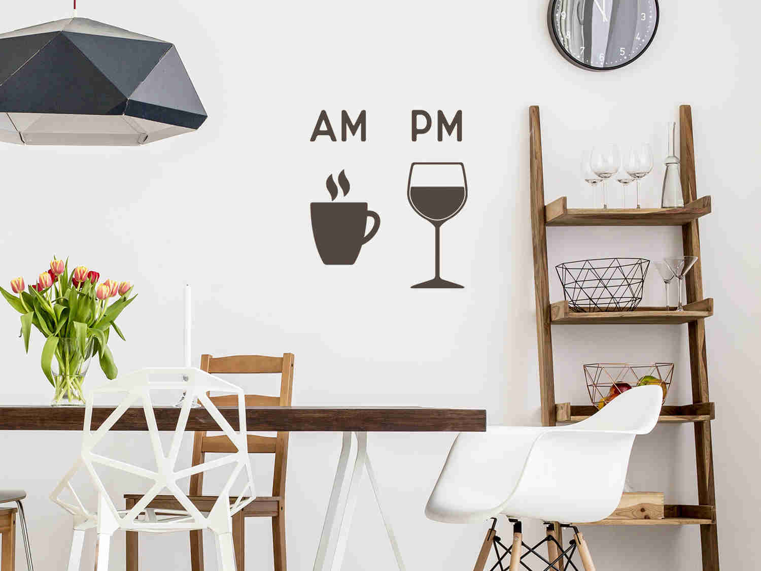 AM Morning Coffee & PM Evening Wine Kitchen Wall Decal