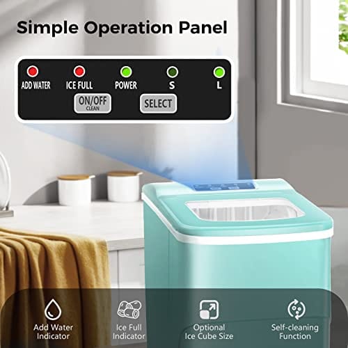 AGLUCKY Portable Countertop Ice Maker, 9 Cubes Ready in 6-8 Minutes, Compact Ice Maker Machine with Scoop and Basket