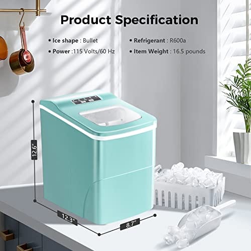 AGLUCKY Portable Countertop Ice Maker, 9 Cubes Ready in 6-8 Minutes, Compact Ice Maker Machine with Scoop and Basket