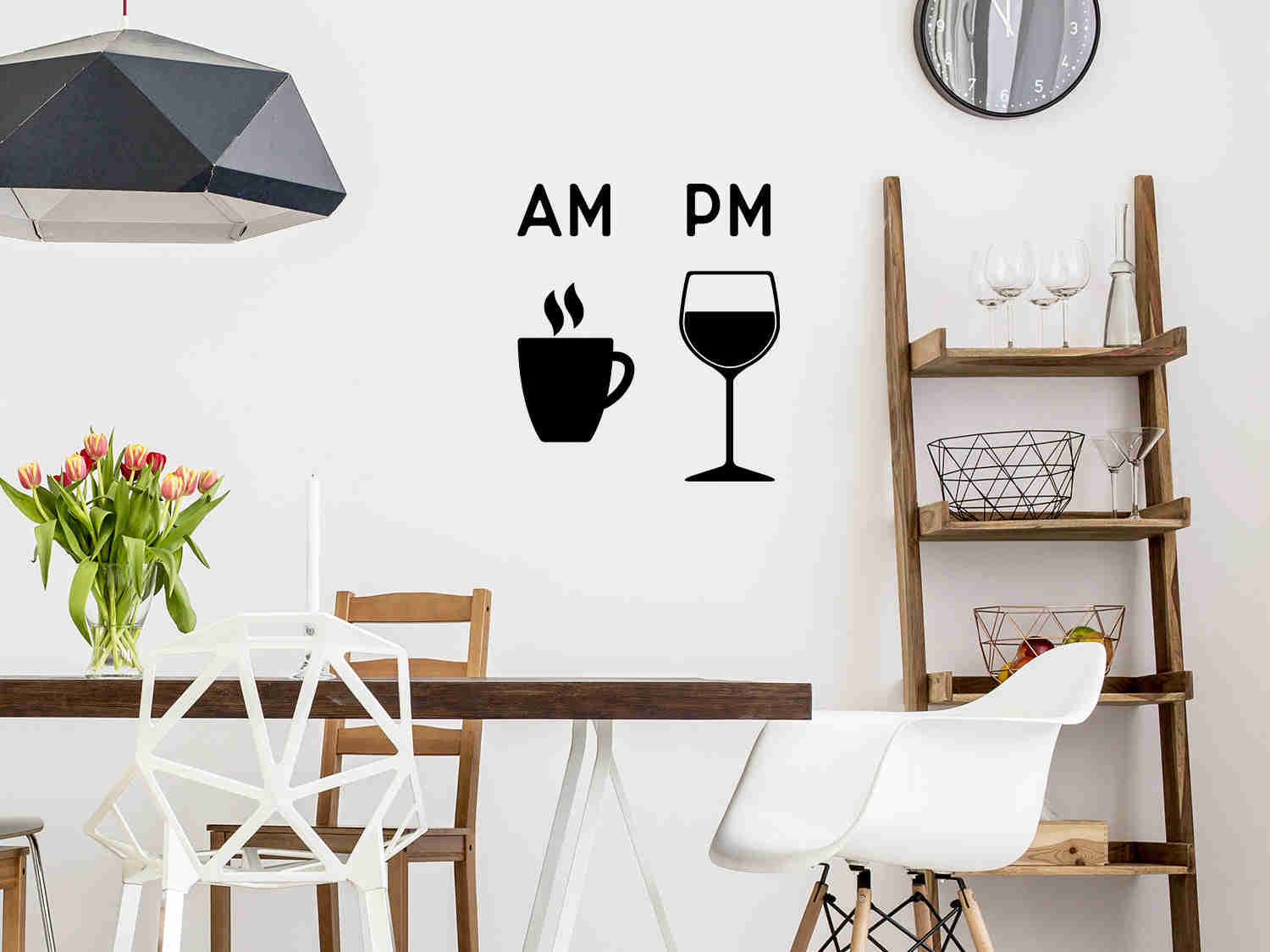 AM Morning Coffee & PM Evening Wine Kitchen Wall Decal