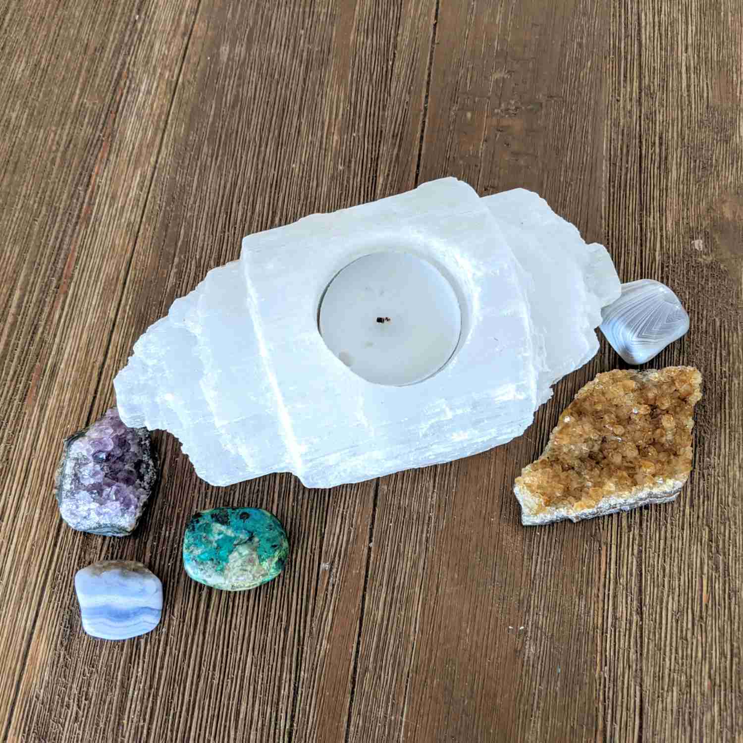 Selenite Candle Holder for Joy and Protection