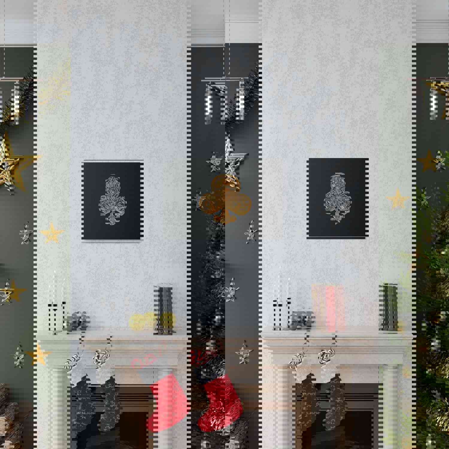 3D Gold Clubs Playing Card Canvas Wall Art for Home Decor