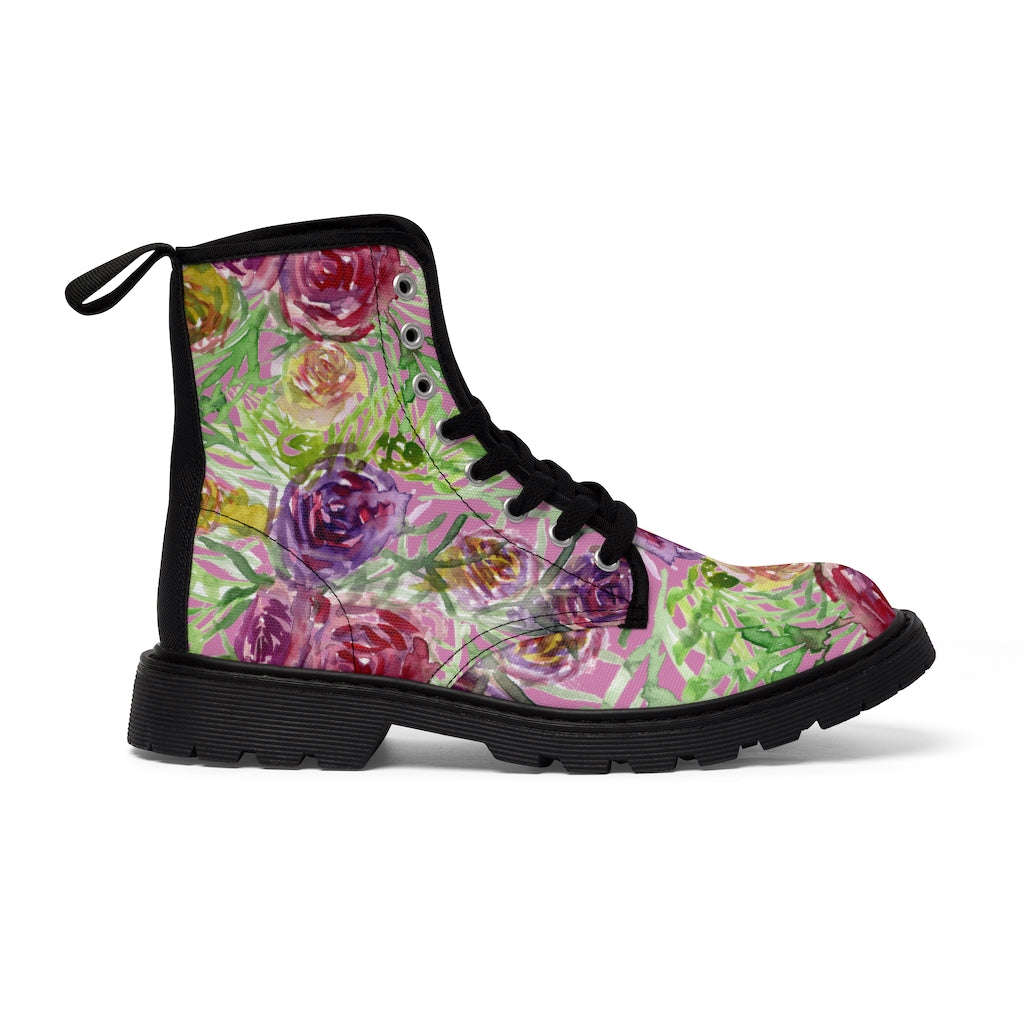 Pink Flower Print Women's Boots - Vintage Style Winter Boots for Ladies