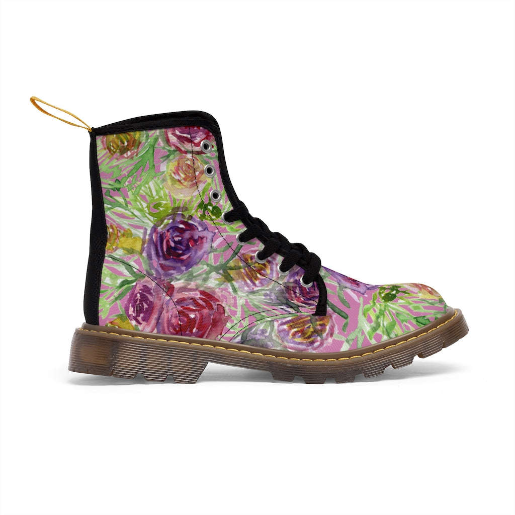 Pink Flower Print Women's Boots - Vintage Style Winter Boots for Ladies