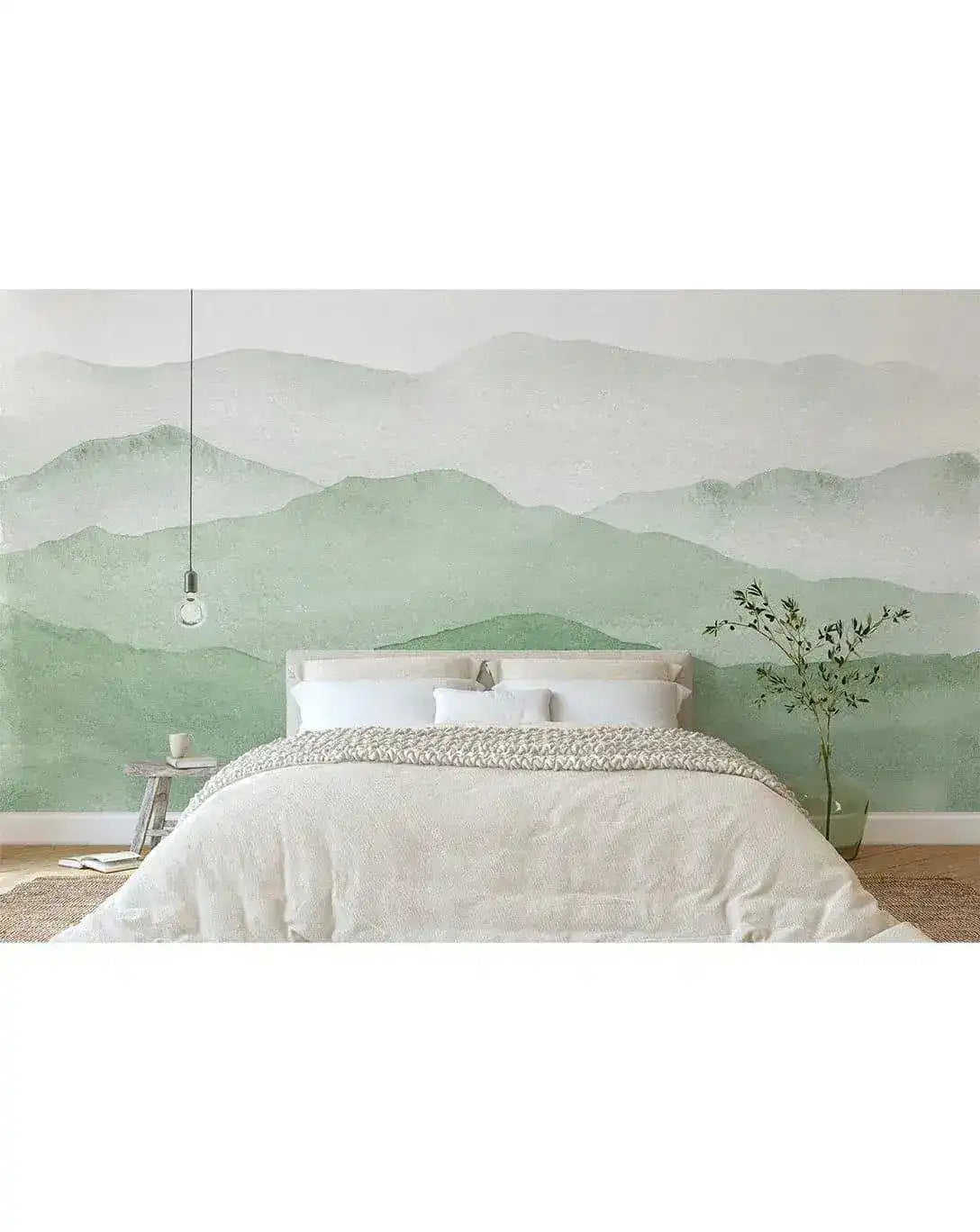 Watercolor Green Abstract Mountains Mural Wall Decal