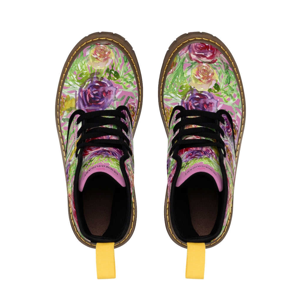 Pink Flower Print Women's Boots - Vintage Style Winter Boots for Ladies