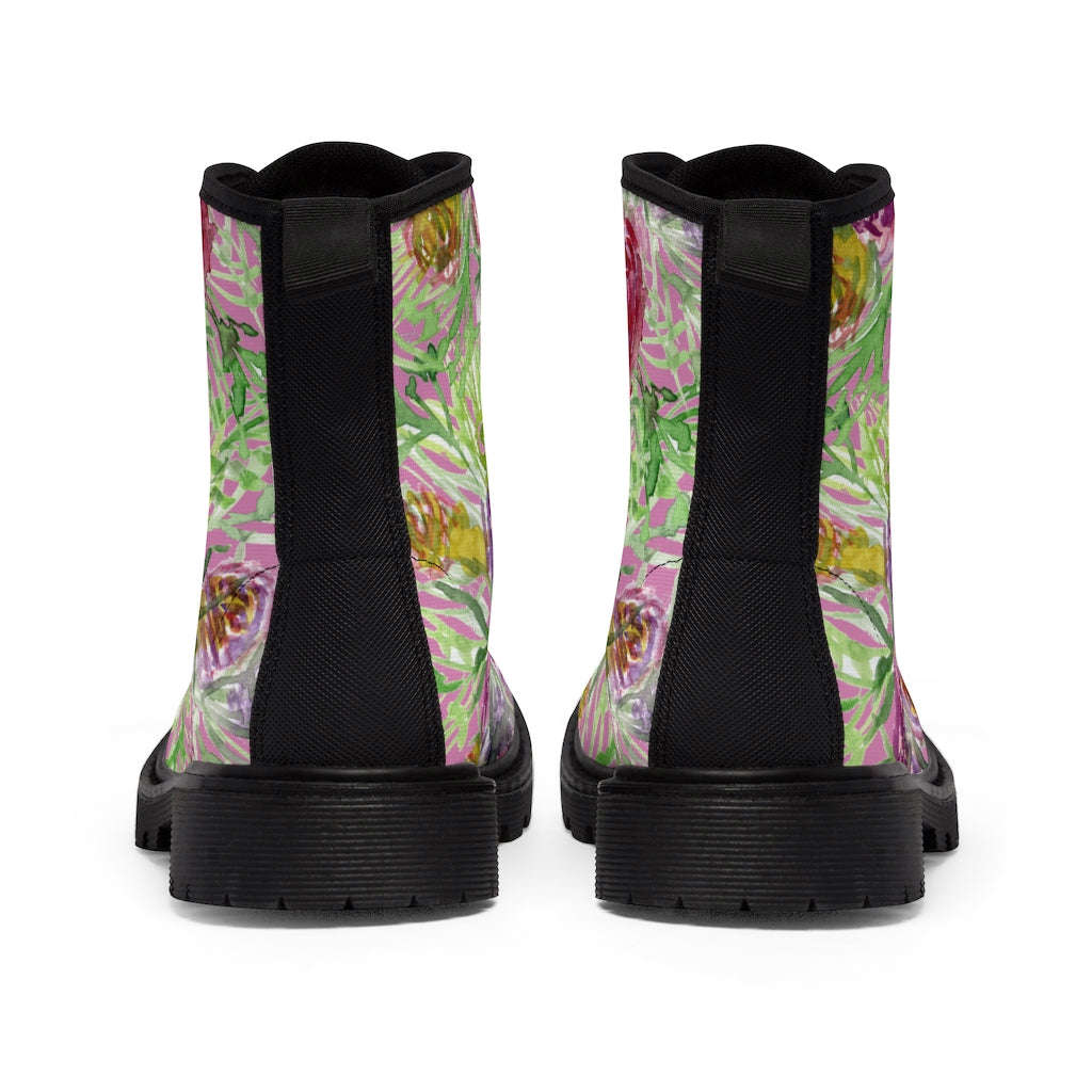Pink Flower Print Women's Boots - Vintage Style Winter Boots for Ladies