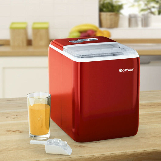 44 lbs Portable Countertop Ice Maker Machine with Scoop - Red