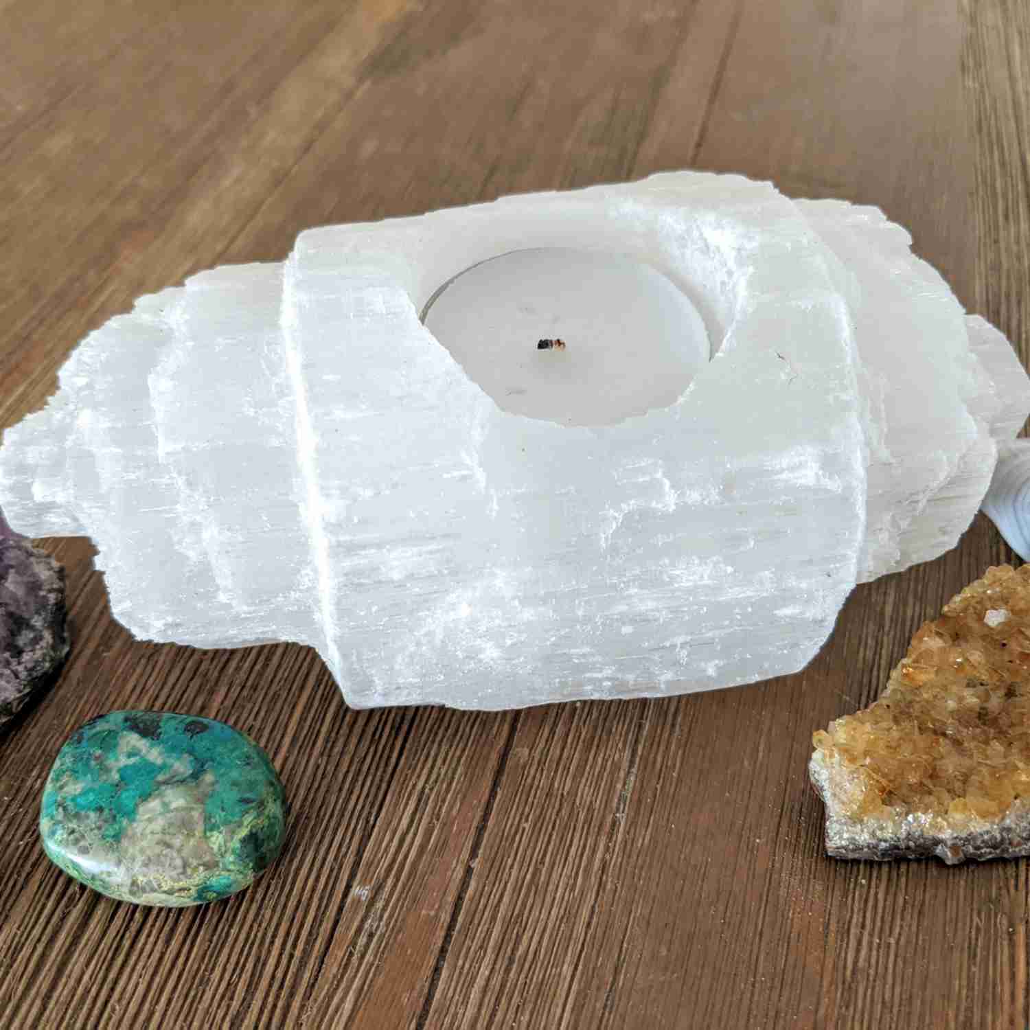Selenite Candle Holder for Joy and Protection