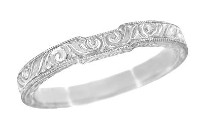 Platinum Art Deco Contoured Scrolls Engraved Wedding Band