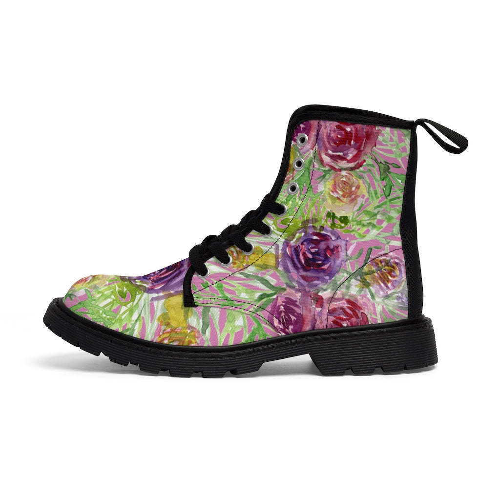 Pink Flower Print Women's Boots - Vintage Style Winter Boots for Ladies