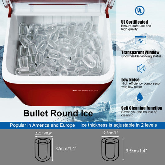 44 lbs Portable Countertop Ice Maker Machine with Scoop - Red