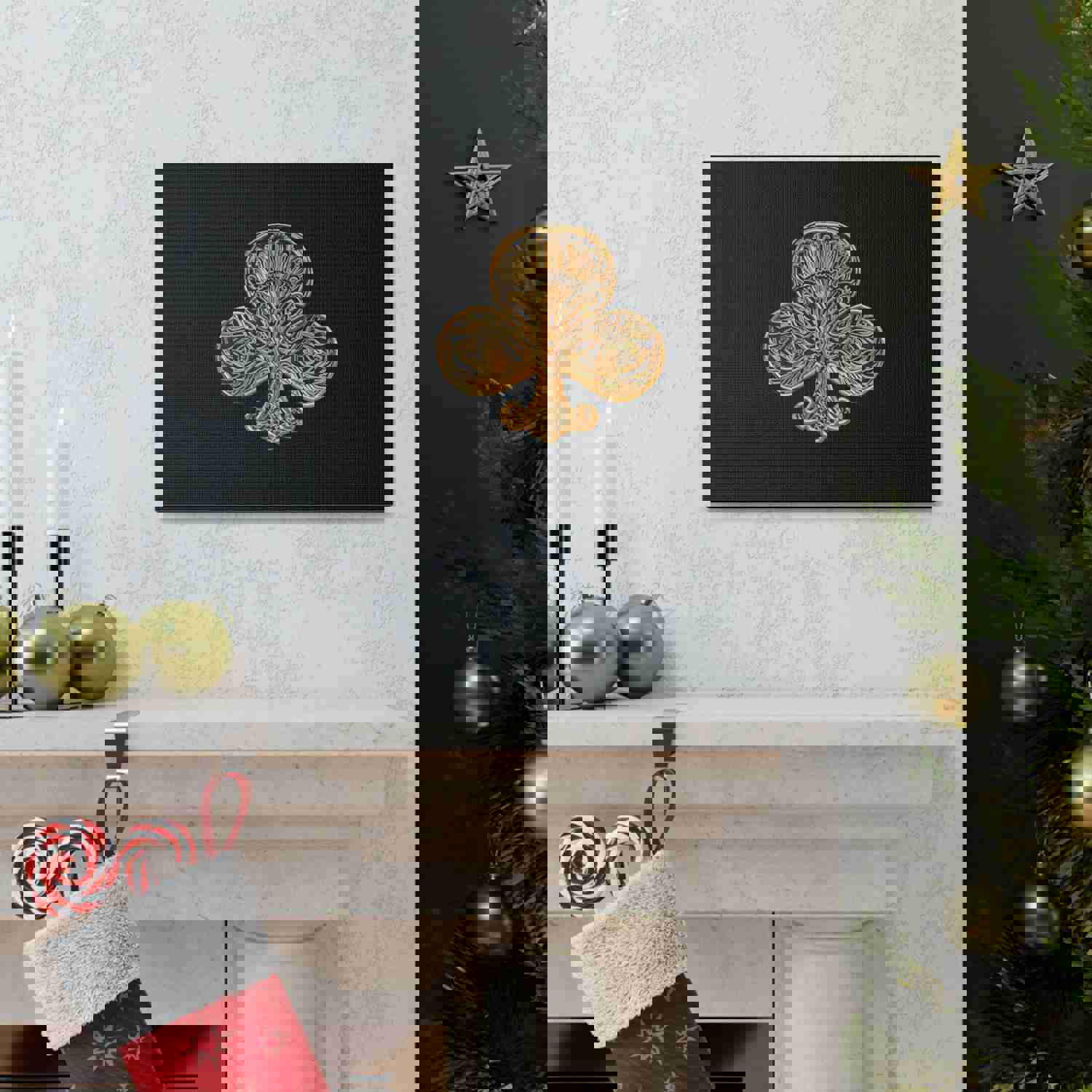 3D Gold Clubs Playing Card Canvas Wall Art for Home Decor