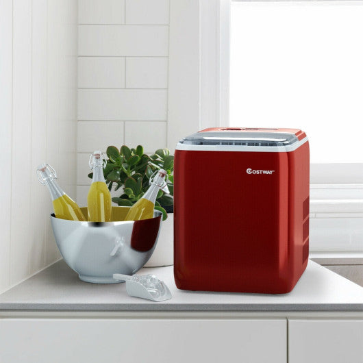 44 lbs Portable Countertop Ice Maker Machine with Scoop - Red