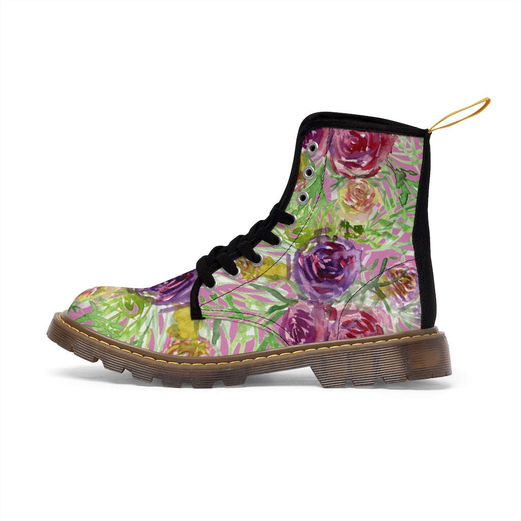 Pink Flower Print Women's Boots - Vintage Style Winter Boots for Ladies