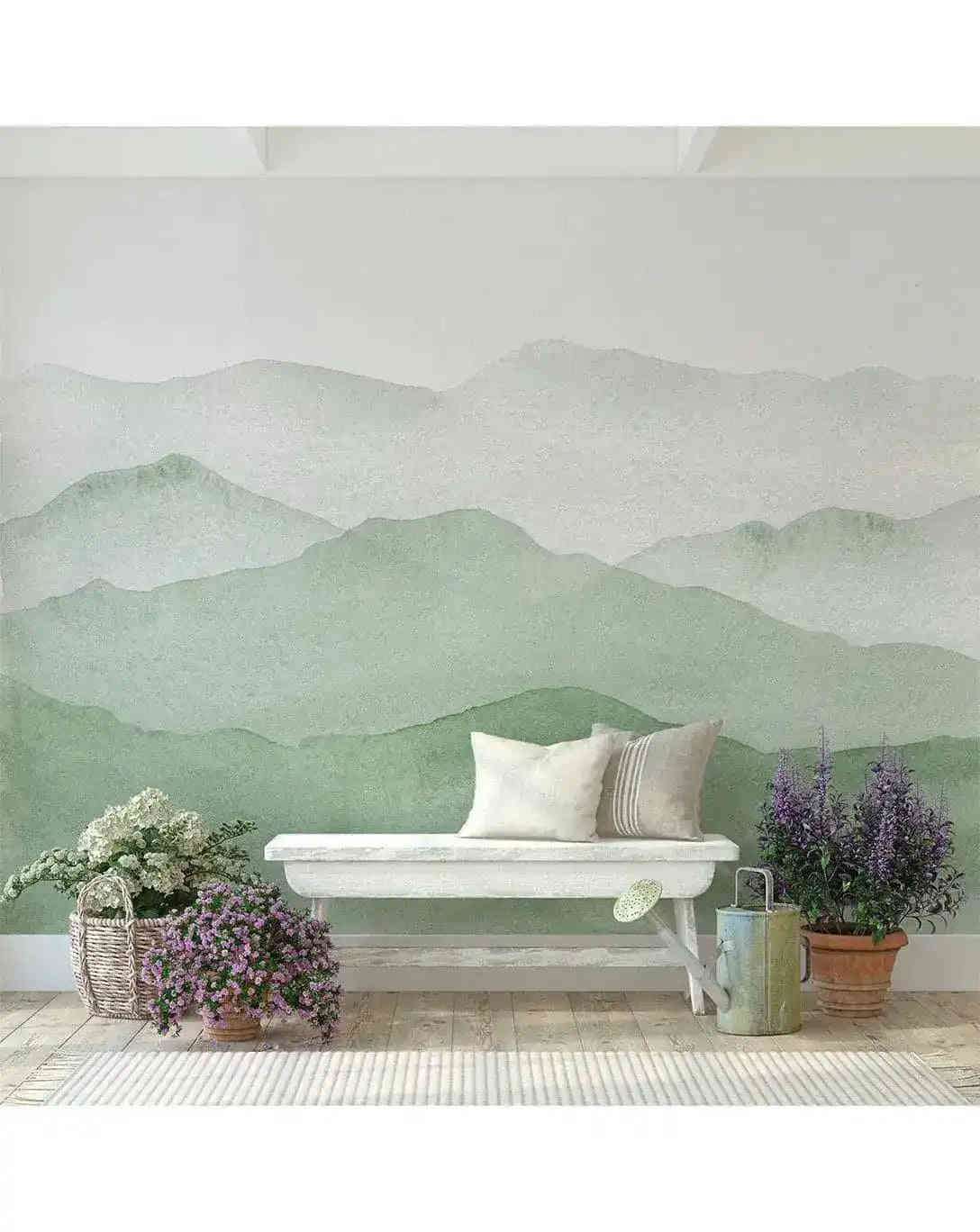 Watercolor Green Abstract Mountains Mural Wall Decal