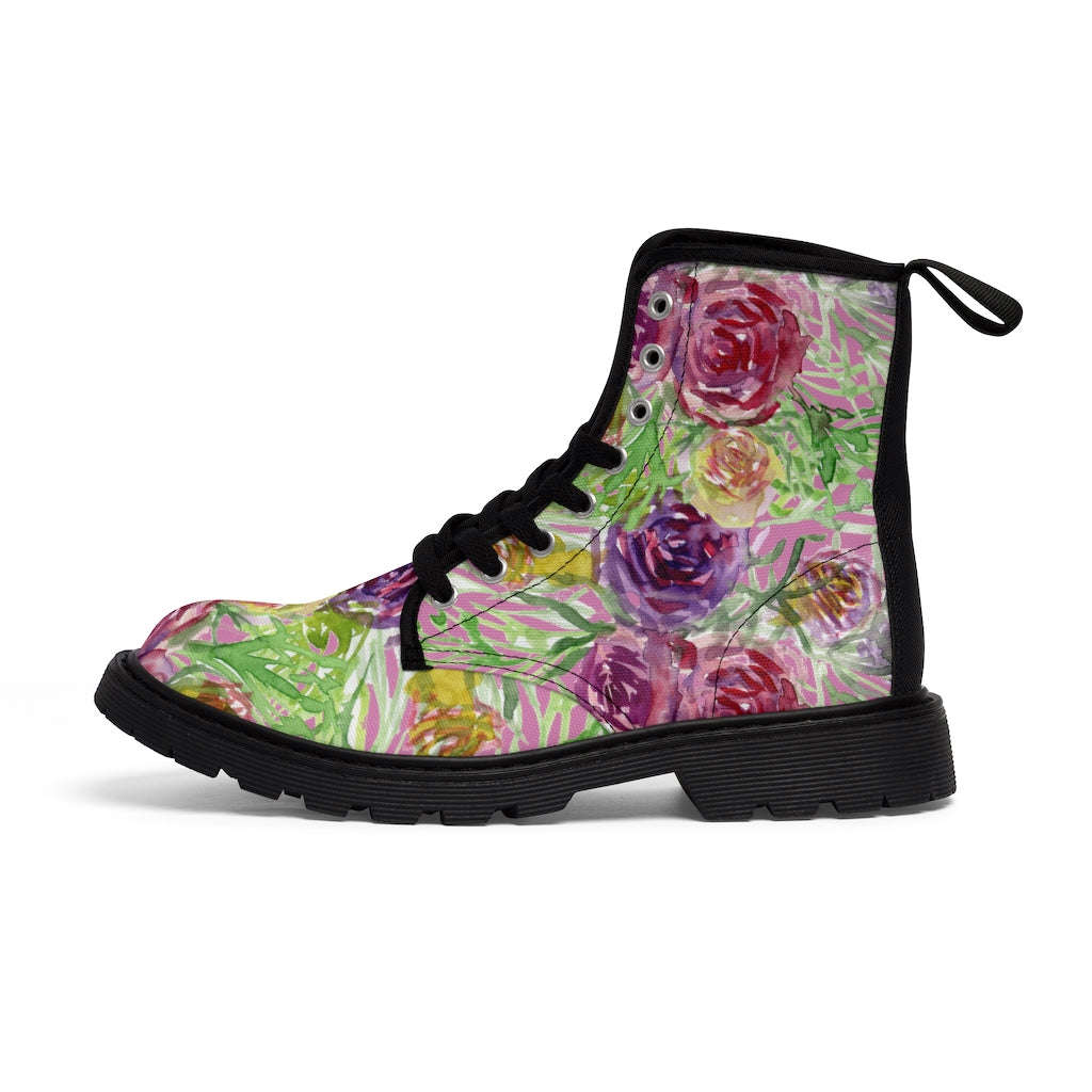 Pink Flower Print Women's Boots - Vintage Style Winter Boots for Ladies
