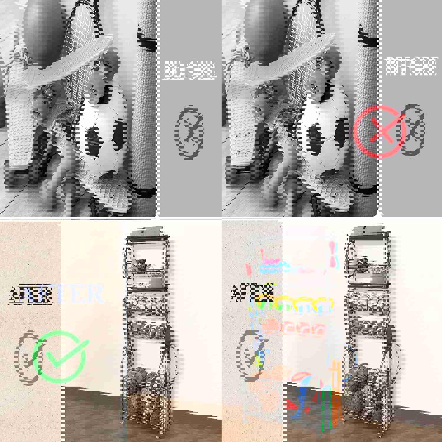 Mythinglogic Sports Equipment Garage Organizer with Wheels for Indoor/Outdoor Use