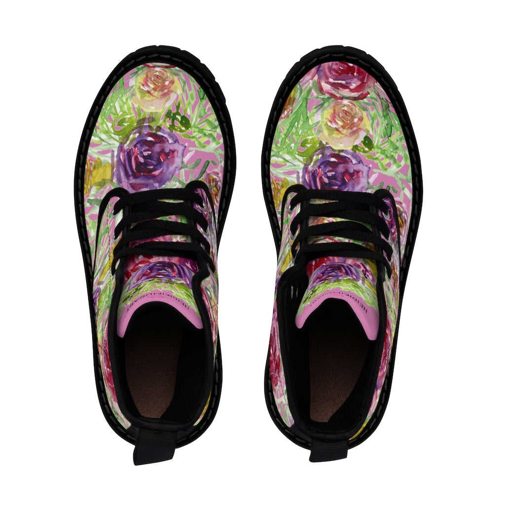 Pink Flower Print Women's Boots - Vintage Style Winter Boots for Ladies