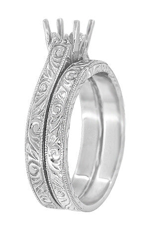 Platinum Art Deco Contoured Scrolls Engraved Wedding Band