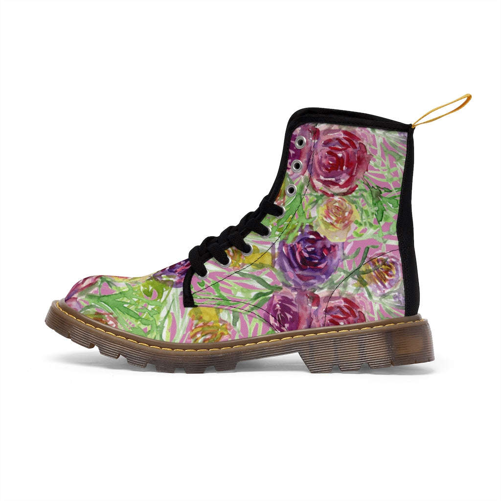 Pink Flower Print Women's Boots - Vintage Style Winter Boots for Ladies