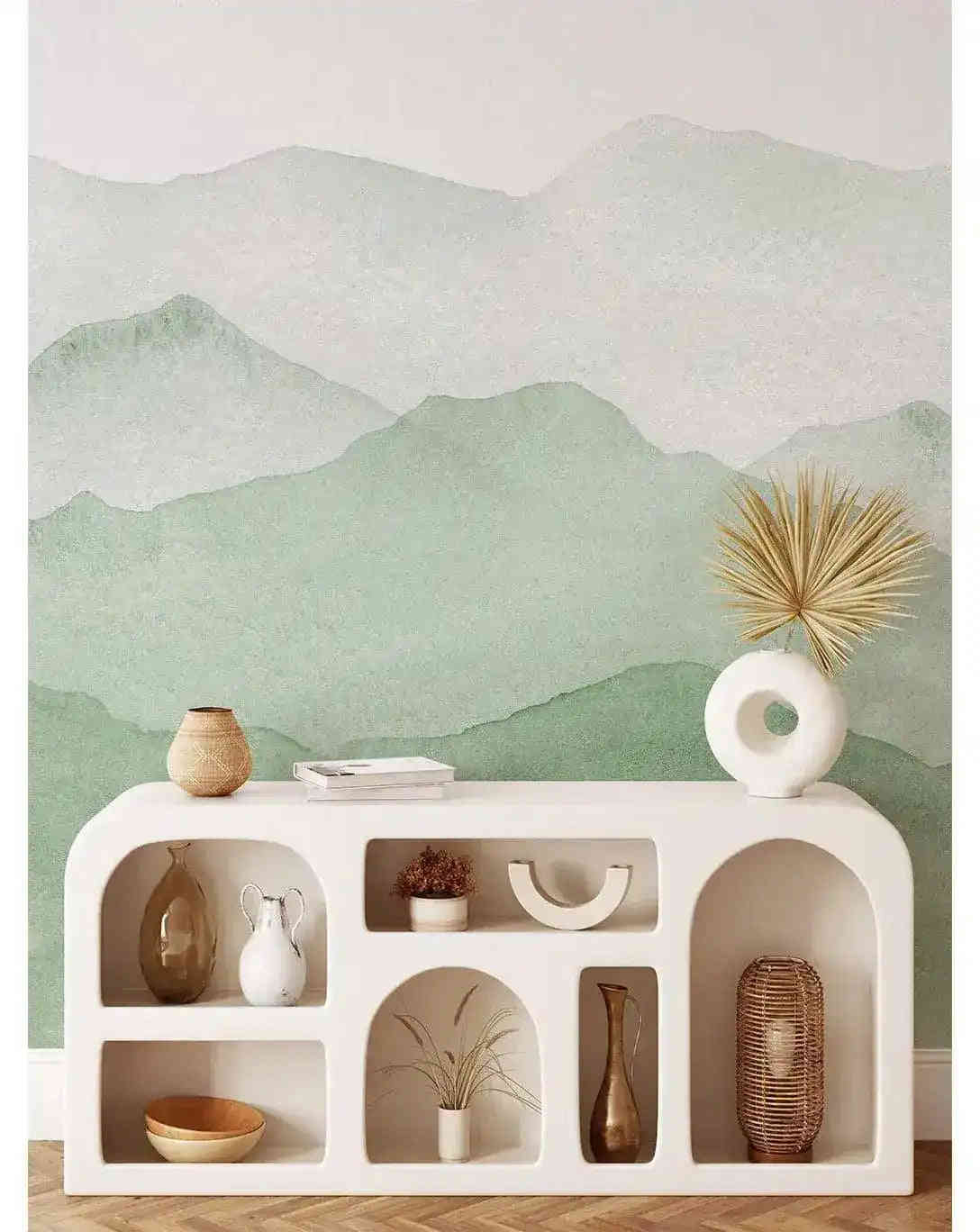 Watercolor Green Abstract Mountains Mural Wall Decal