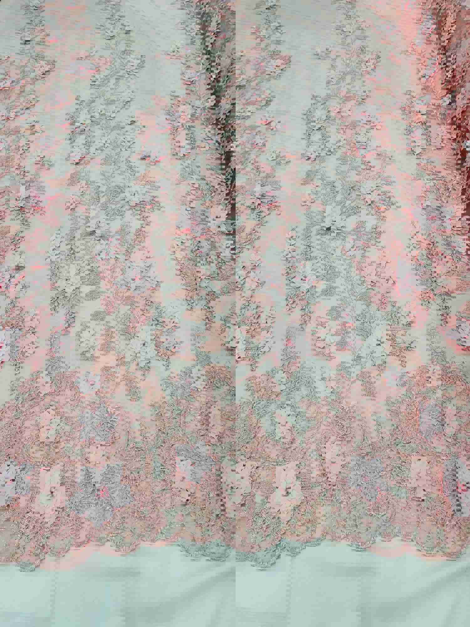 Elegant Pink 3D Floral Embroidered Mesh Lace with Pearls