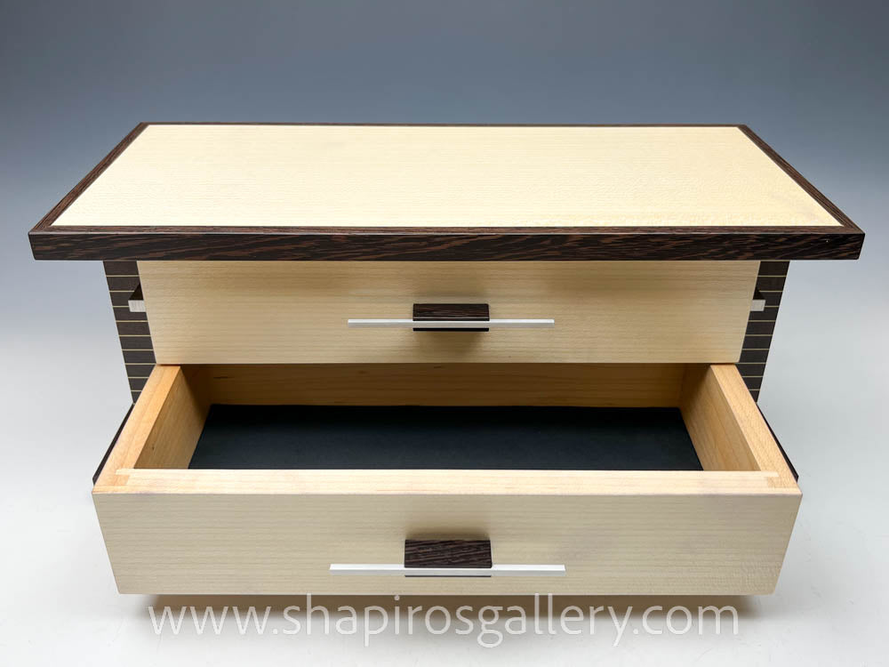 2 Drawer Handmade Wood Watch Box - English Sycamore, Wenge, Maple, MDF & Aluminum