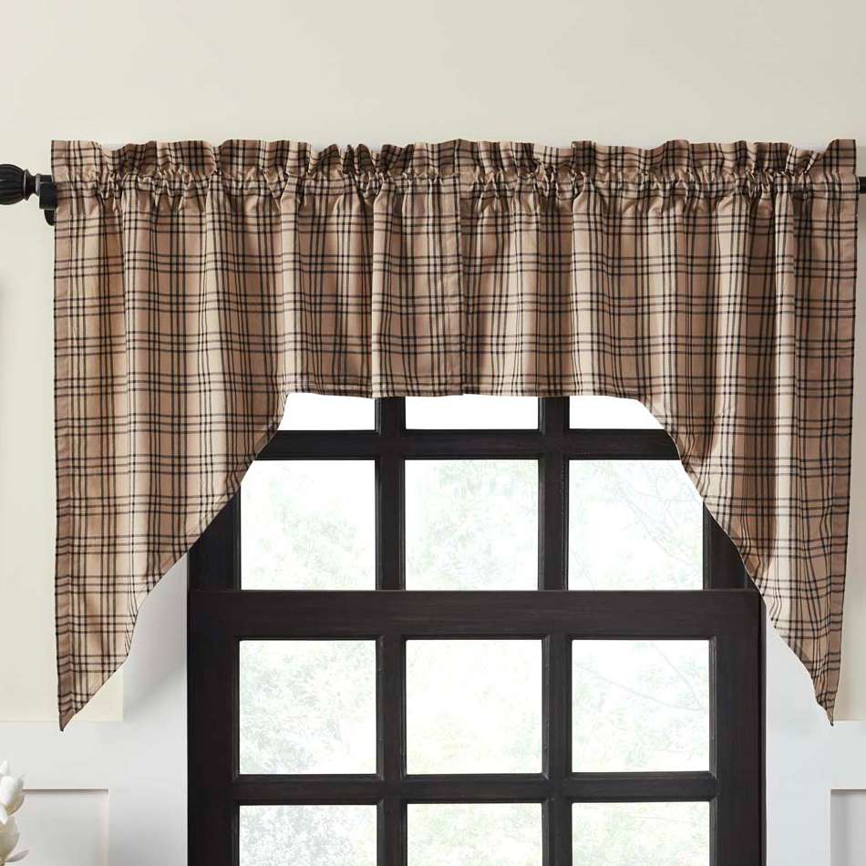 Sawyer Mill Charcoal Plaid Swag Curtains - Farmhouse Inspired Set of 2