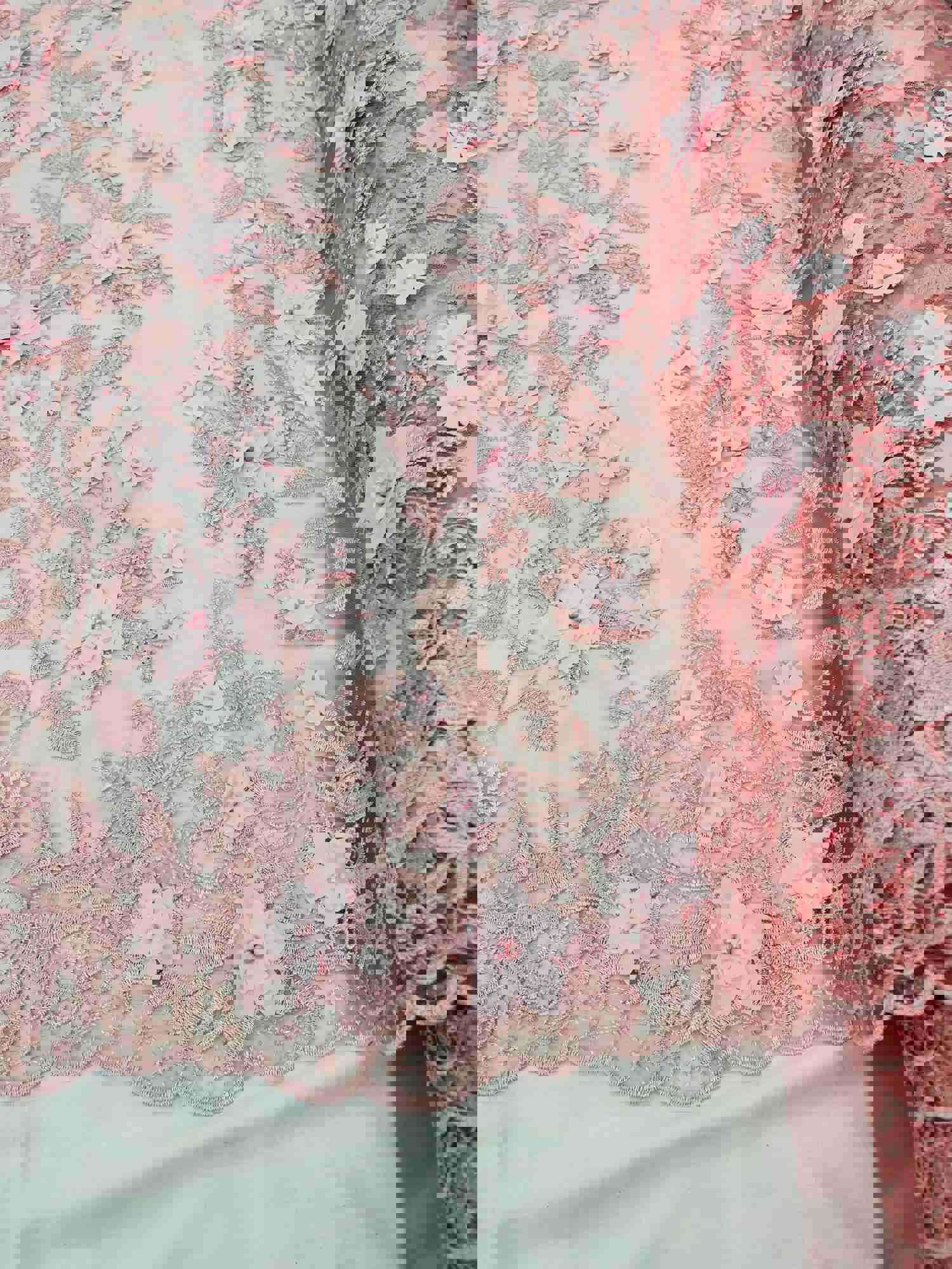 Elegant Pink 3D Floral Embroidered Mesh Lace with Pearls