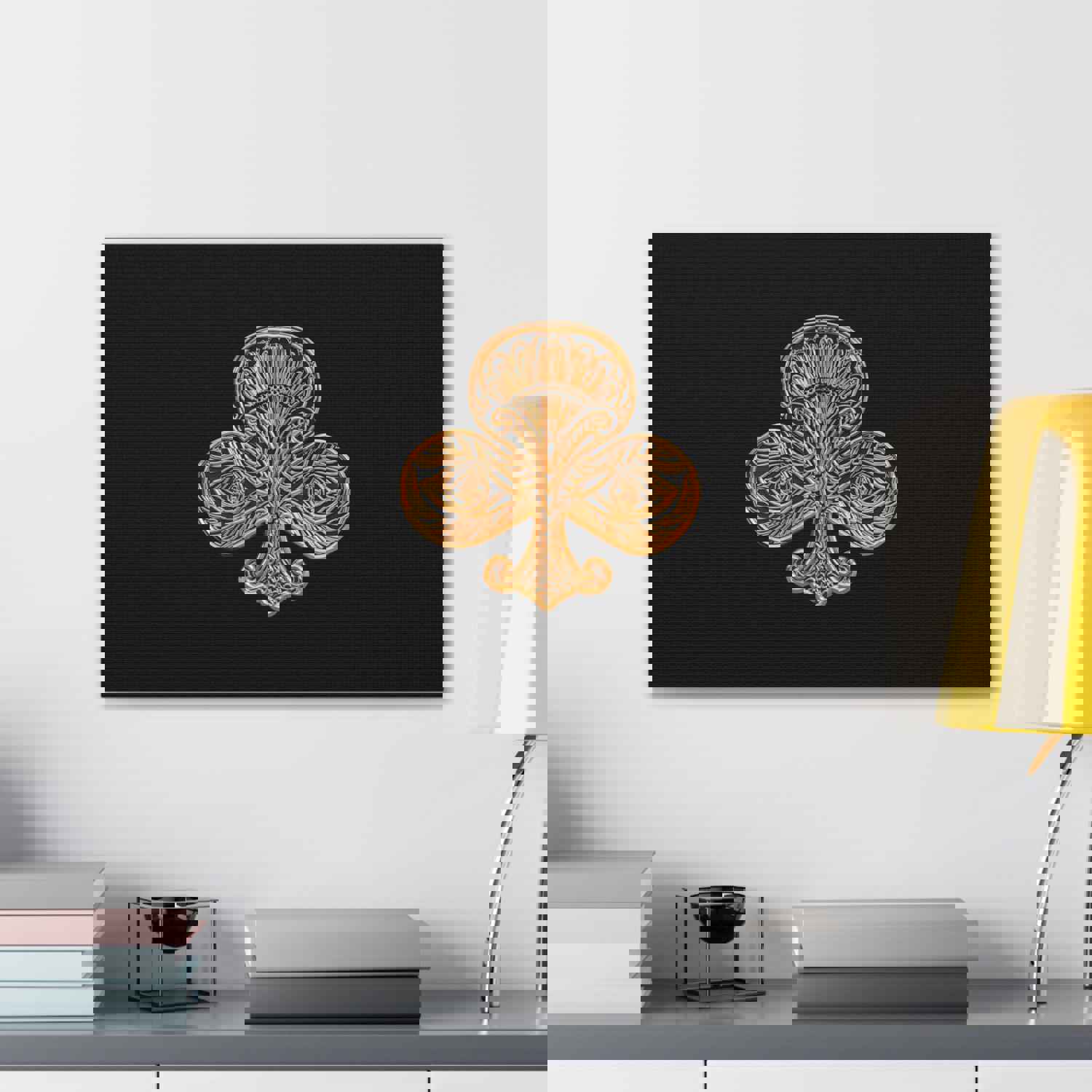 3D Gold Clubs Playing Card Canvas Wall Art for Home Decor