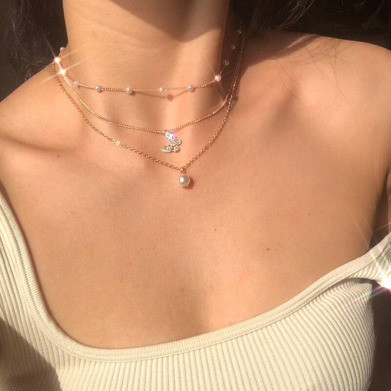 Kairi Layered Pearl Necklace - 925 Sterling Silver with Cubic Zirconia