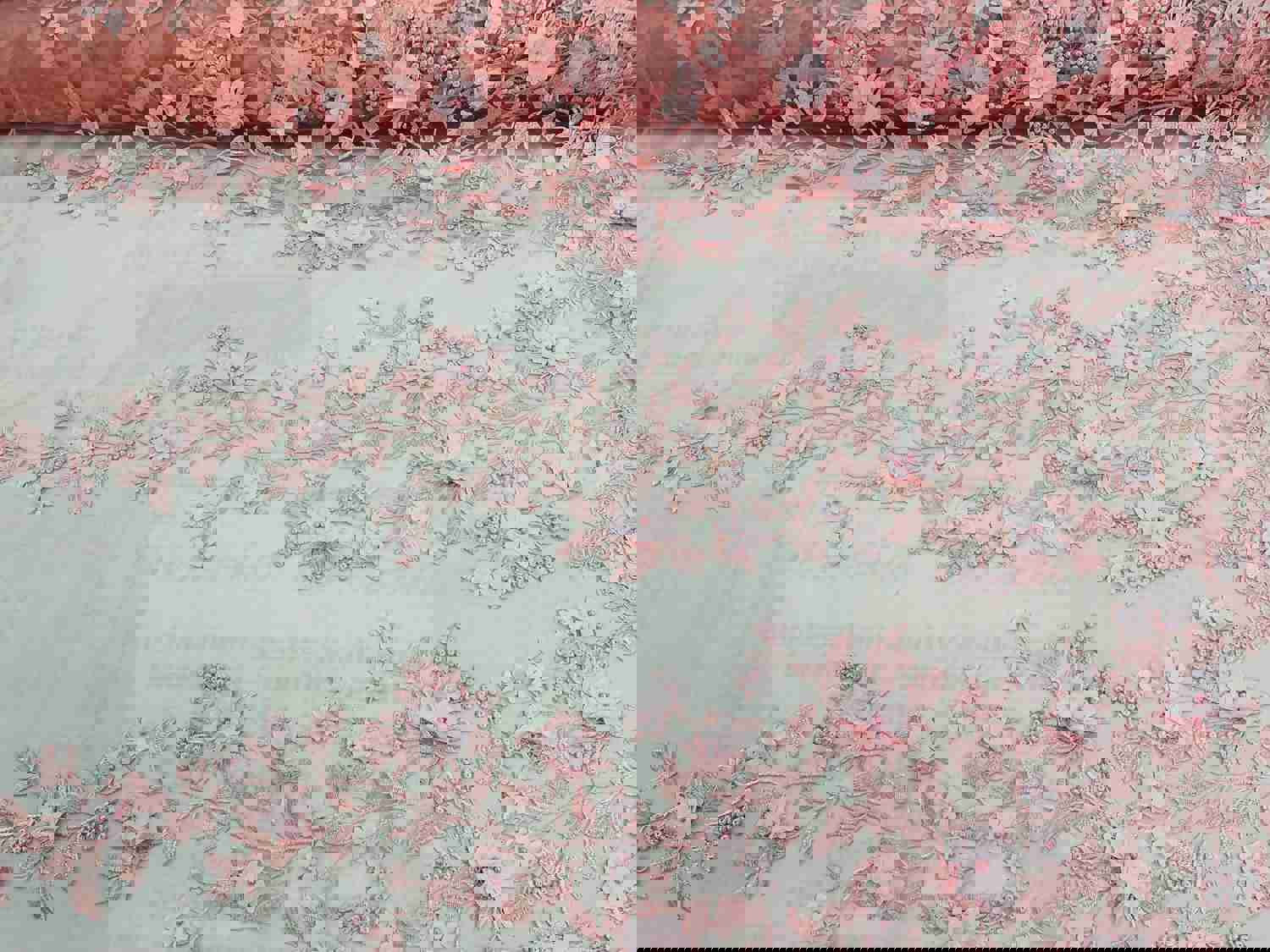 Elegant Pink 3D Floral Embroidered Mesh Lace with Pearls