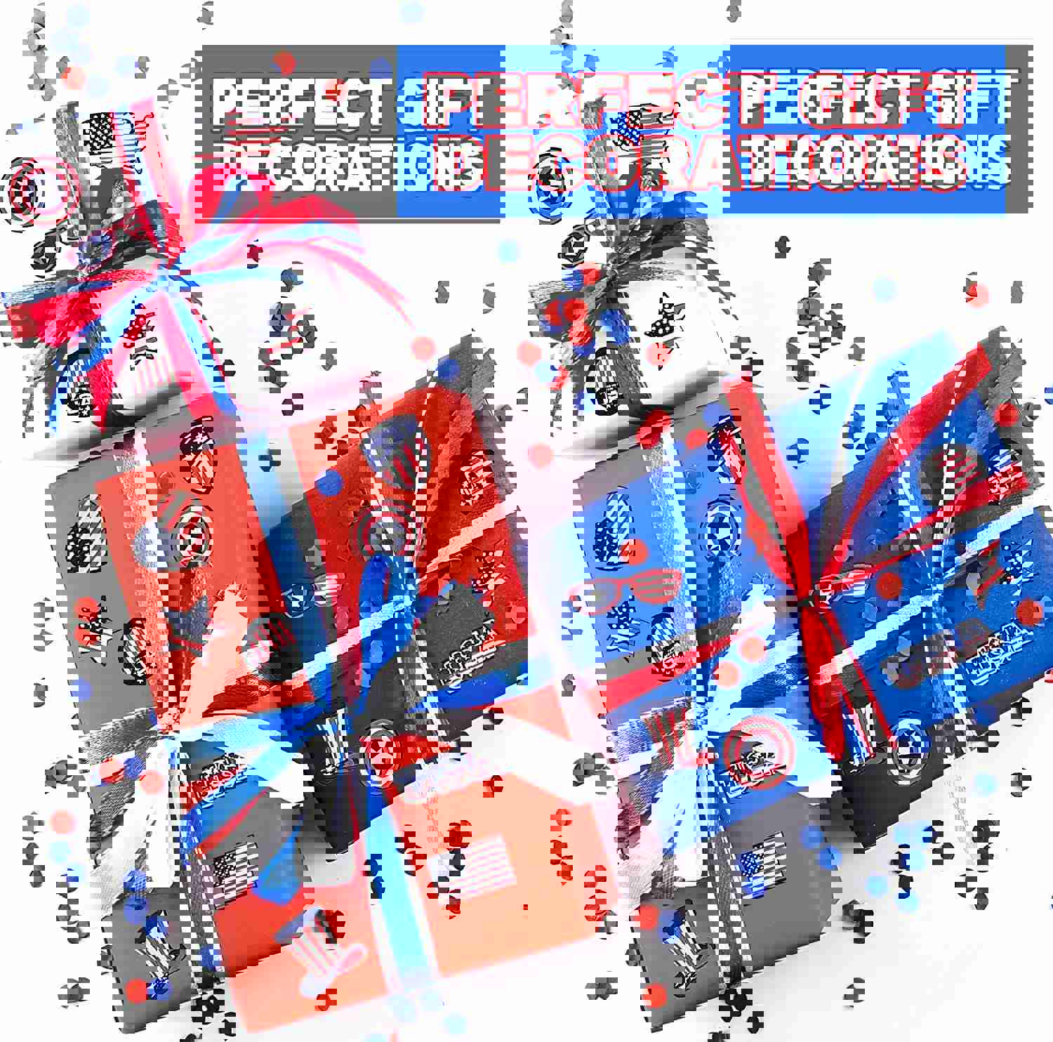 Assorted USA Patriotic Stickers, 100 Sheets with Over 1,000 Stickers of US American Flag, Map and Stars