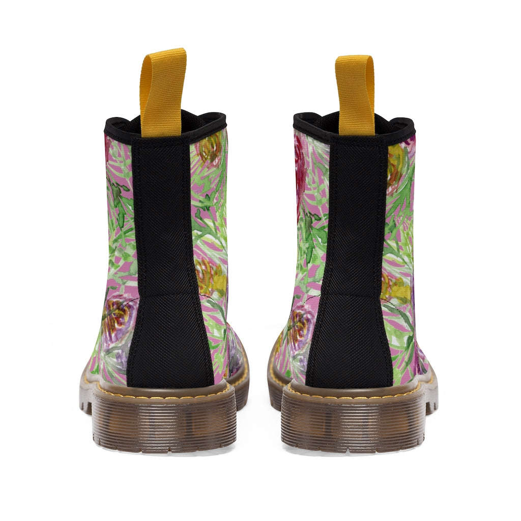 Pink Flower Print Women's Boots - Vintage Style Winter Boots for Ladies
