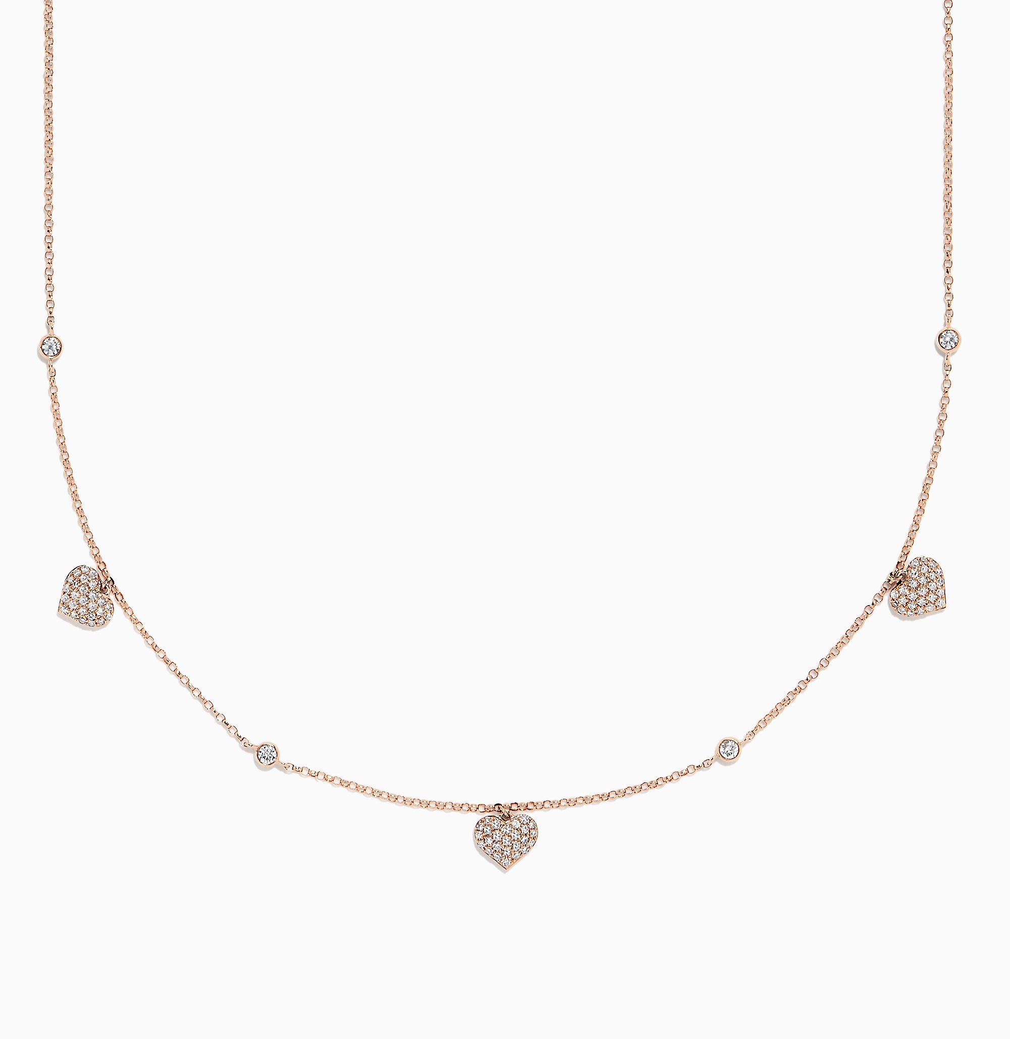 Effy Novelty 14K Rose Gold Diamond Hearts Station Necklace, 0.45 TCW