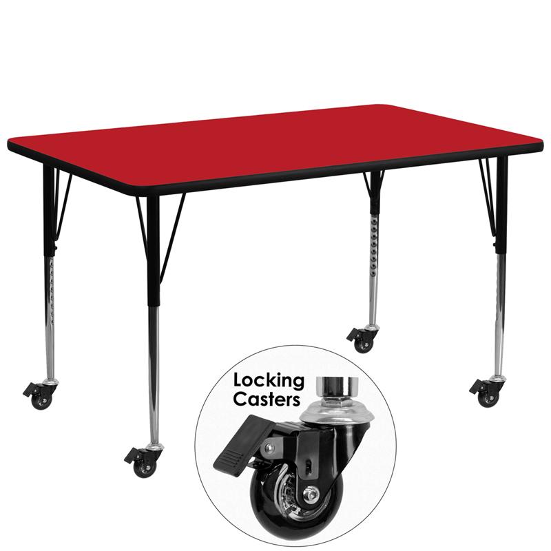 Flash Furniture Mobile 30W x 72L Rectangular Red HP Laminate Activity Table with Adjustable Legs