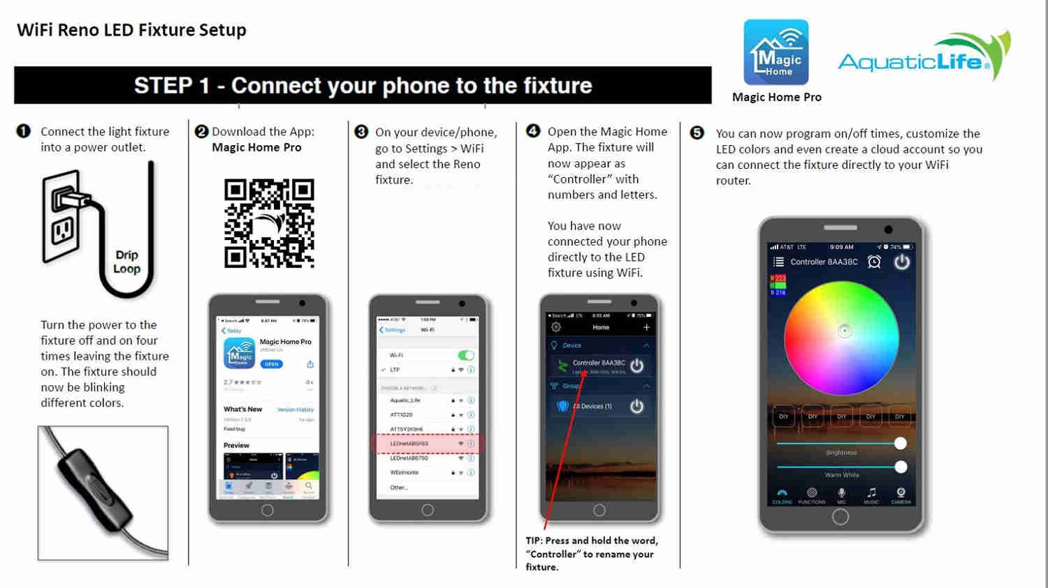 Aquatic Life Reno WiFi RGBW LED Aquarium Light Fixture with Phone App, 36-Inch