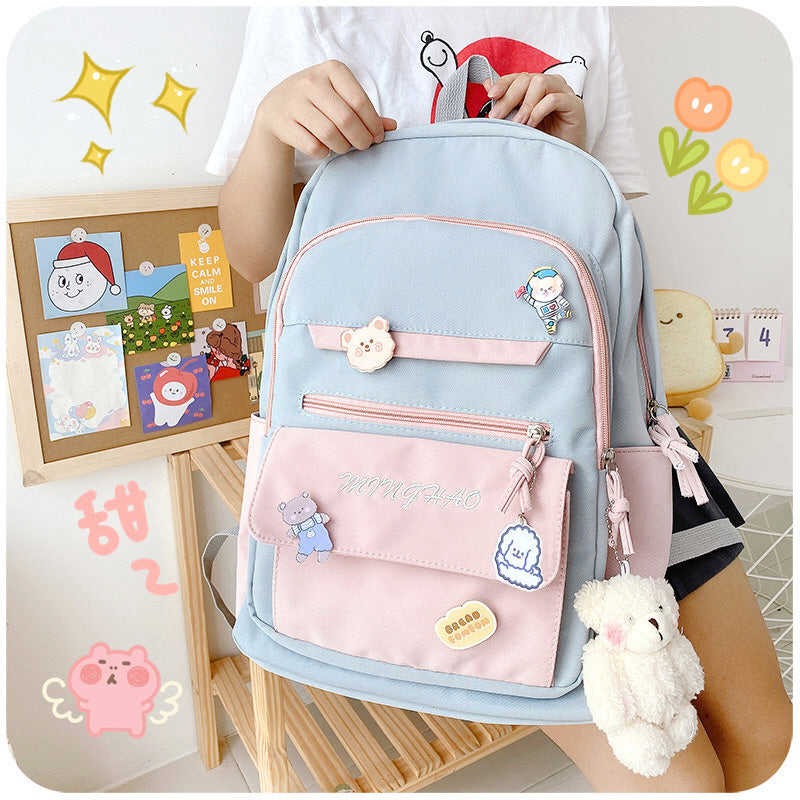 Lovely Large-Capacity School Bag PL51116 - Light Blue, Pink, Blue