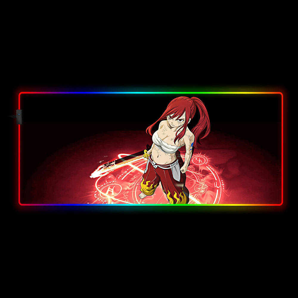 Erza Scarlet RGB Gaming Mouse Pad with LED Light Modes, Large Size Desk Mat