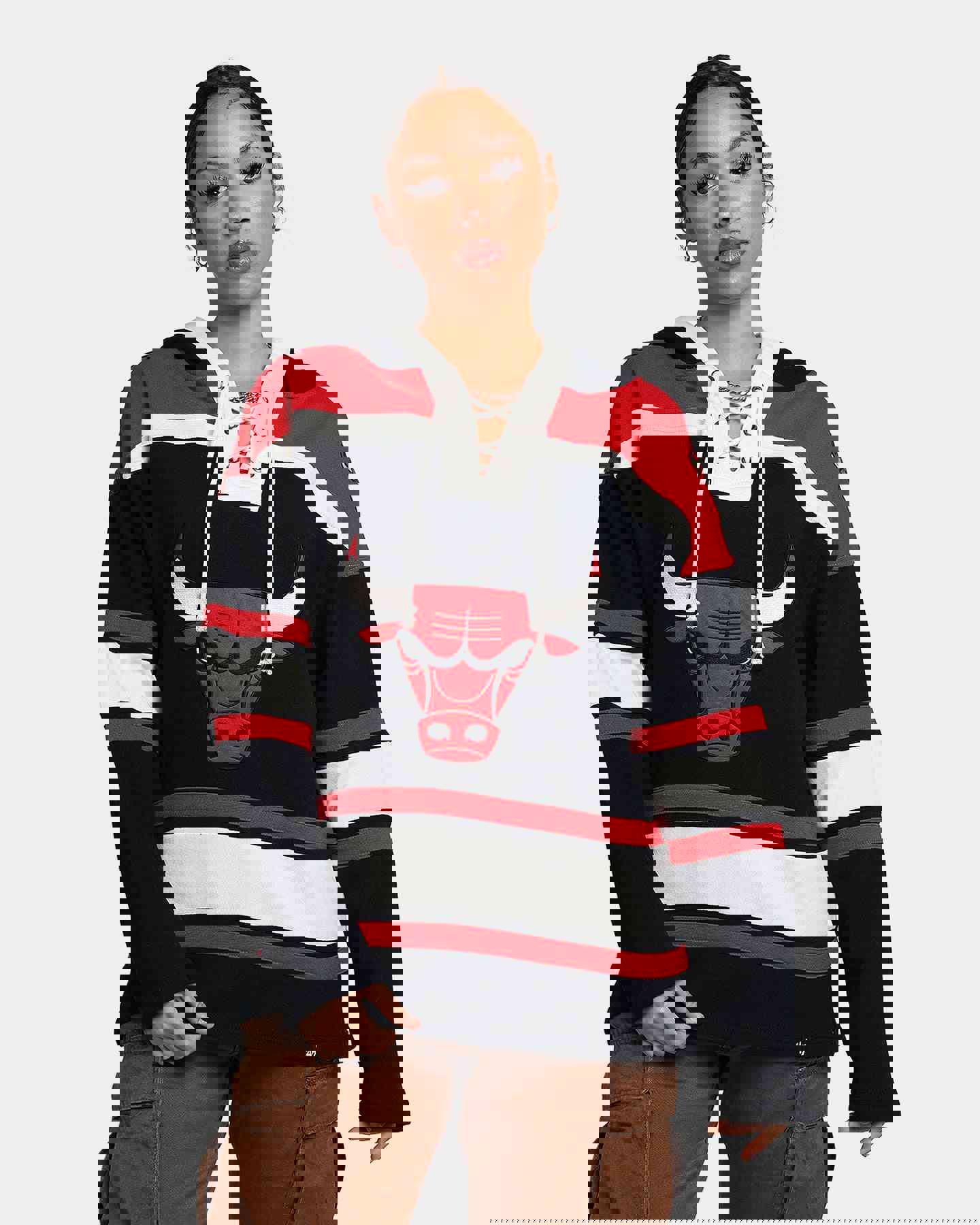 47 Brand Chicago Bulls Superior Lacer Hoodie Jet Black/Red