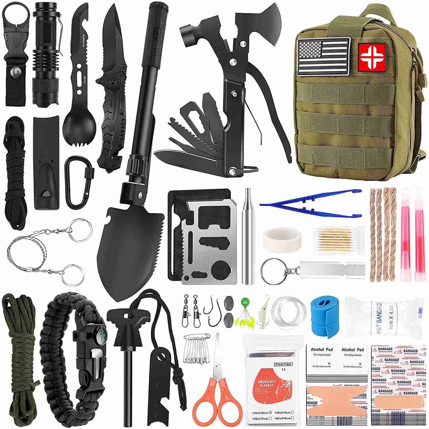 142Pcs Professional Emergency Survival Kit with Molle Pouch for Outdoor Adventures