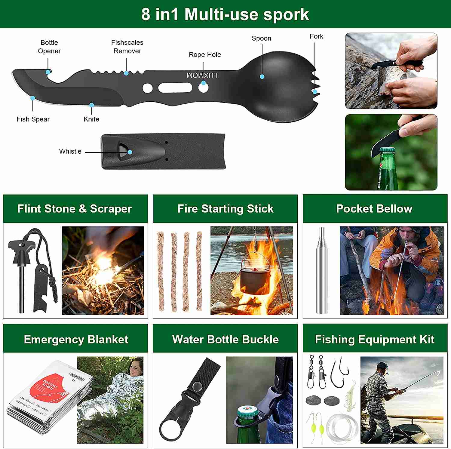 142Pcs Professional Emergency Survival Kit with Molle Pouch for Outdoor Adventures