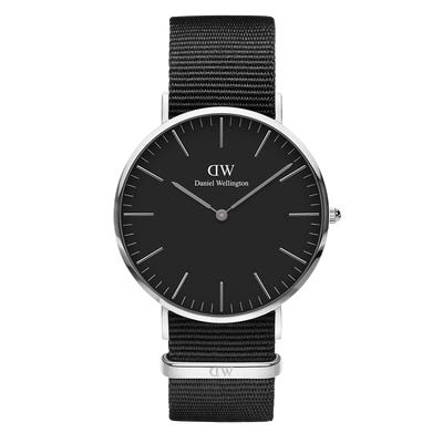 Classic Cornwall Watch - Silver with Black Dial (28mm/32mm/36mm/40mm)