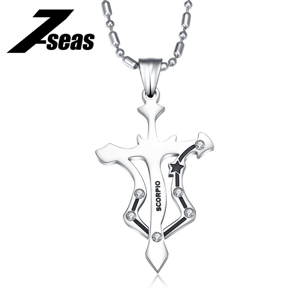 7SEAS Fashion 12 Zodiac Signs Constellations Pendants Necklace - Stainless Steel Austrian Crystal Jewelry for Women and Men (JM435)