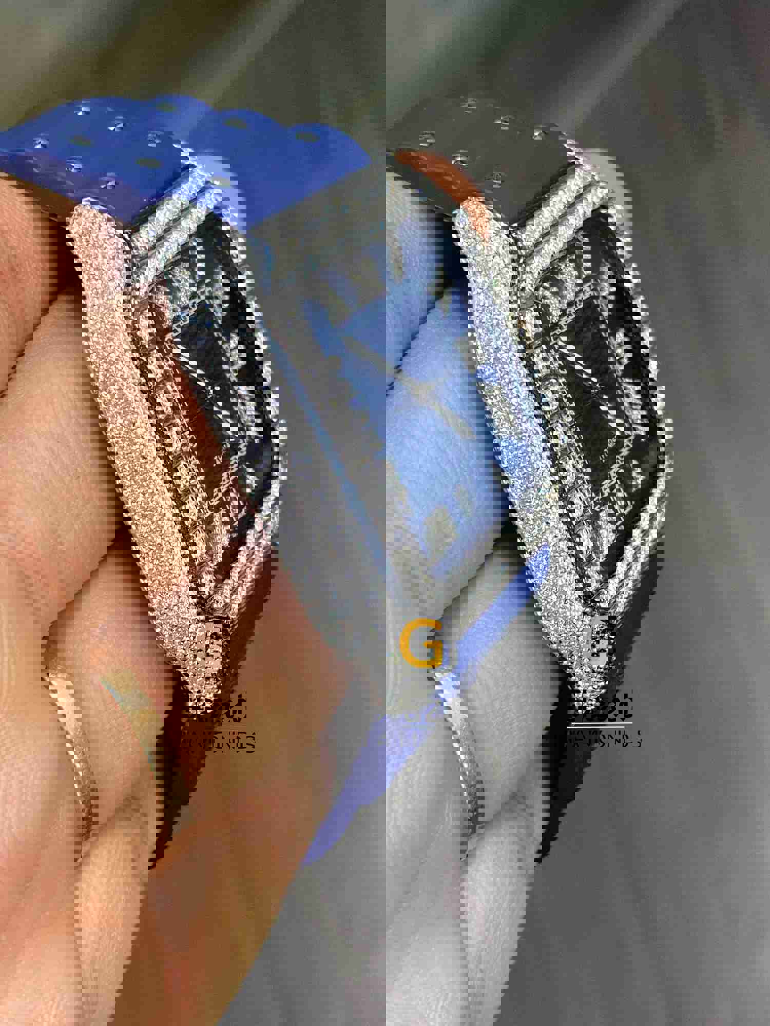 41MM Blue Dial VVS Moissanite Diamond Bezel Watch with Silicon/Rubber Strap