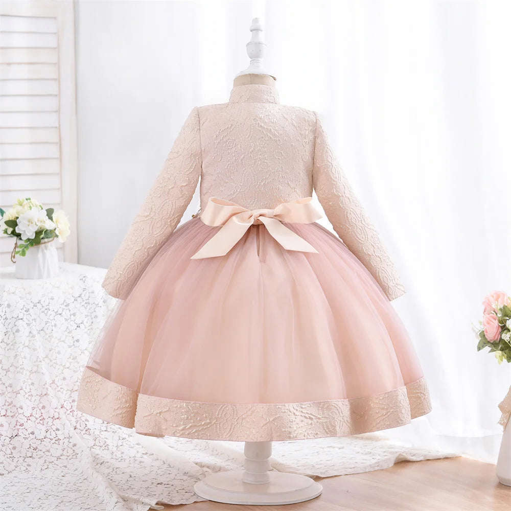 Yoliyolei 3pcs/set Puffy Dress for Girls - Jacquard Pattern Tulle Patchwork with 3D Appliques